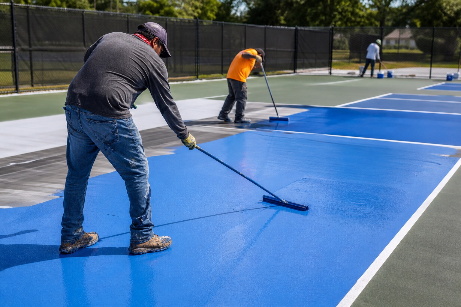 Acrylic court coating being applied
