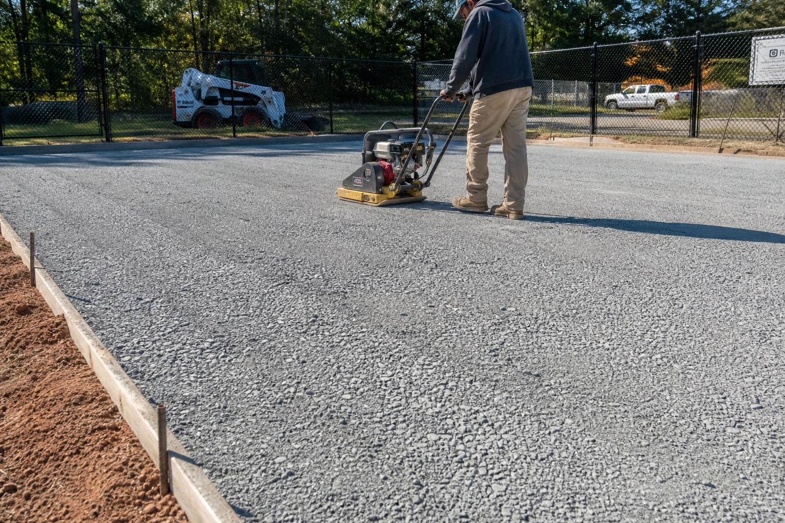 Compacted aggregate base prepared beneath a court