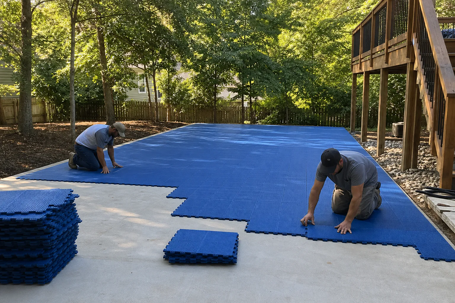 Modular sport tile installation on the Bowling Green court