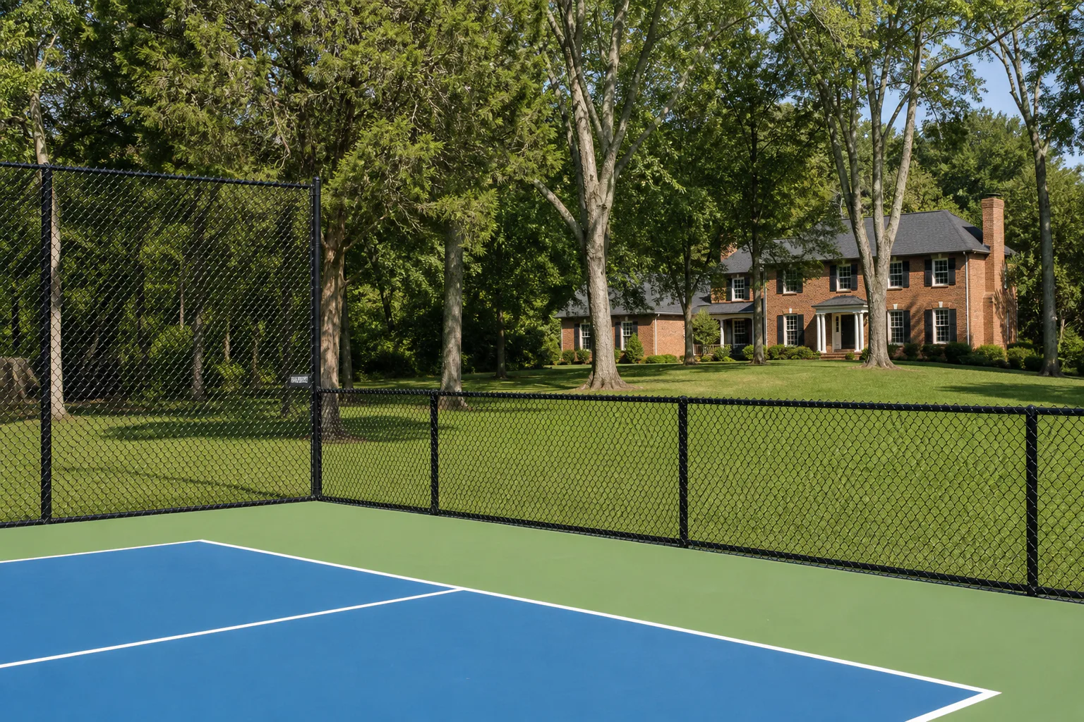 Tapered fencing beside the completed Chevy Chase court