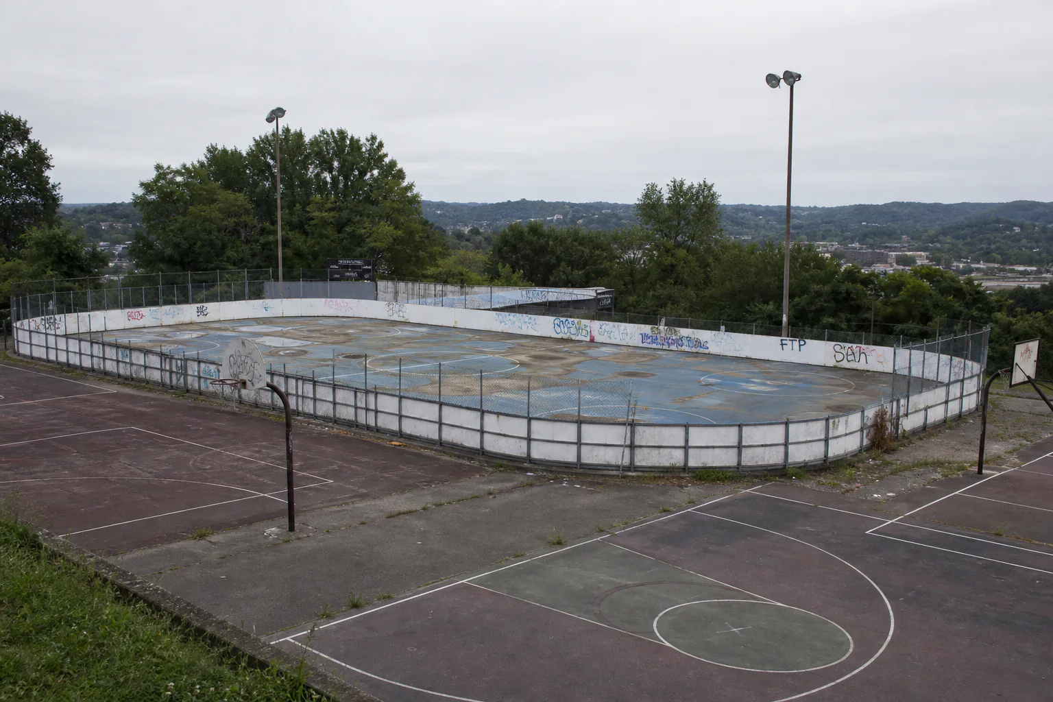 Deteriorated roller-hockey rink at Devou Park before redevelopment