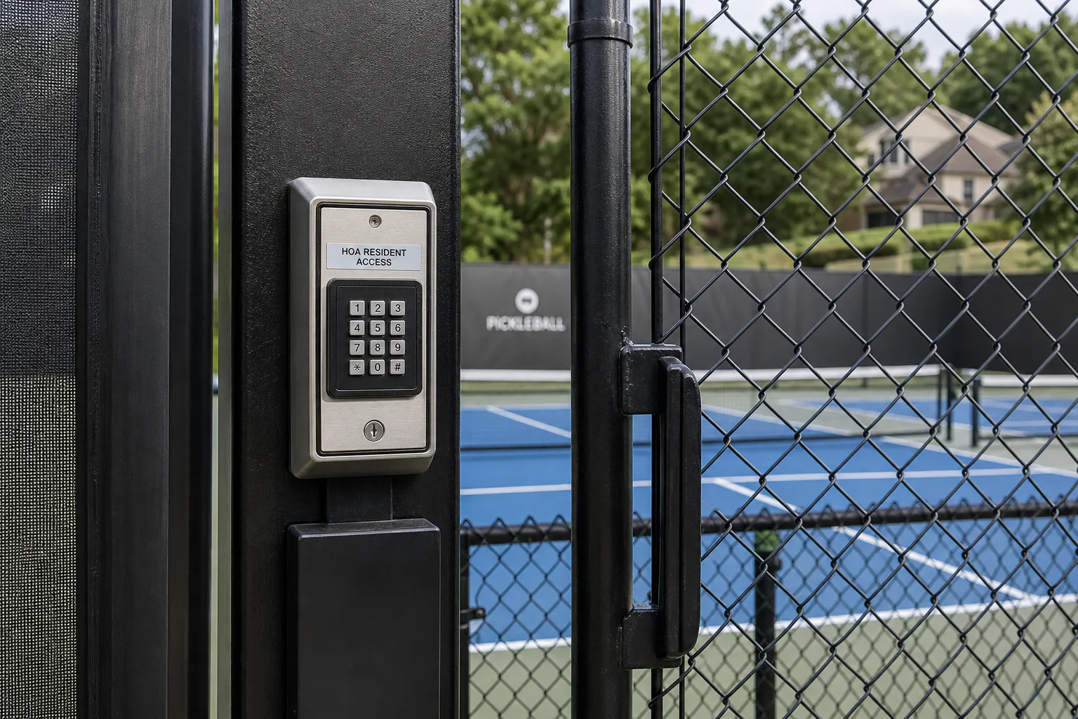 Controlled entry gate at the completed Masterson Station courts