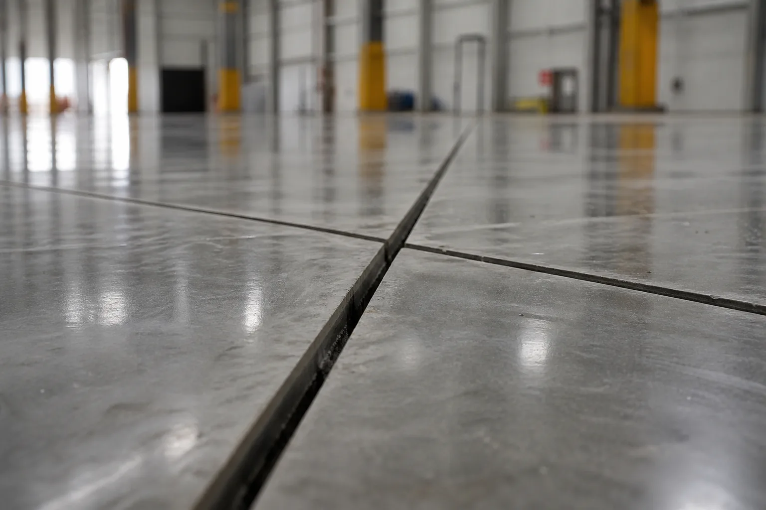 Polished warehouse concrete and expansion joints before conversion